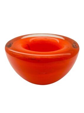 Vintage Kosta Boda Red Orange Swirl Art Glass Bowl
